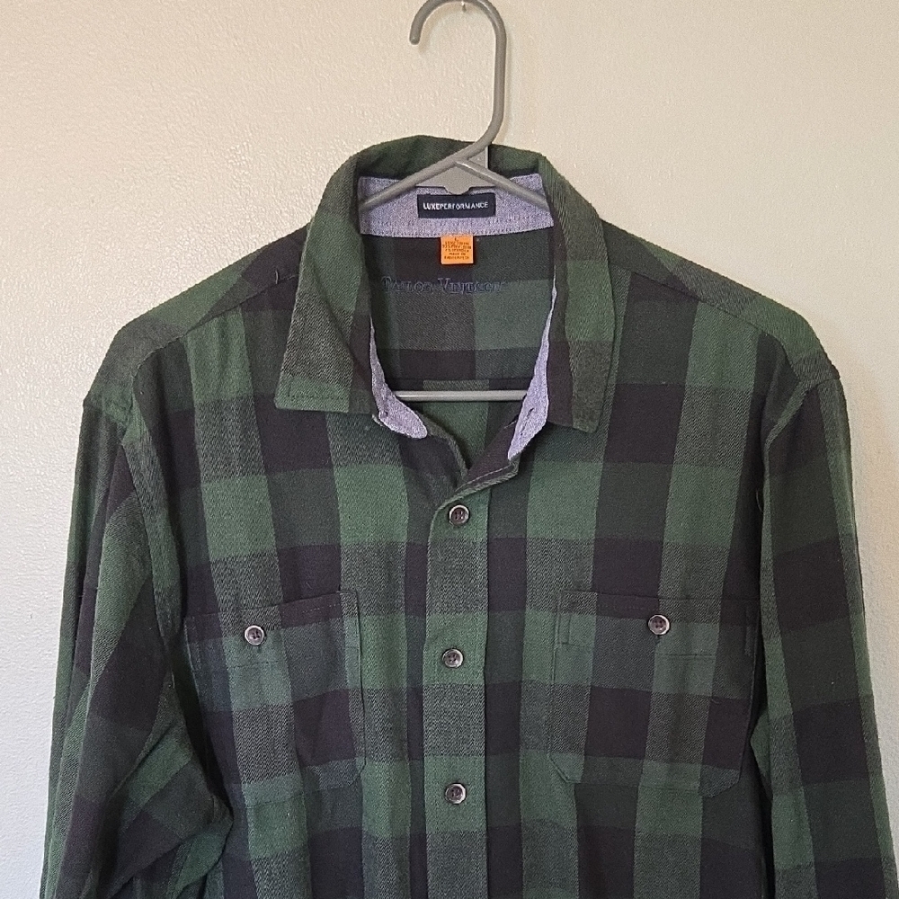 Tailor Vintage | Luxe Performance Green Plaid Flannel Shirt Size Large